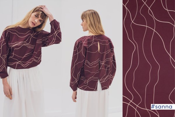 Baumwoll Popeline - Lines - bordeaux/nude - Fibremood No. 37