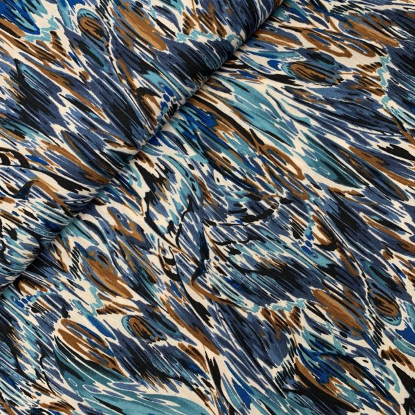 Viskose Crepe - Pinselstriche - denim/braun