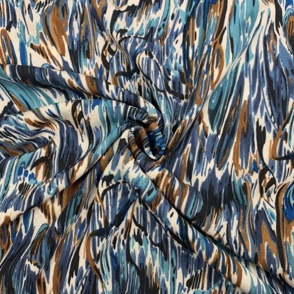Viskose Crepe - Pinselstriche - denim/braun