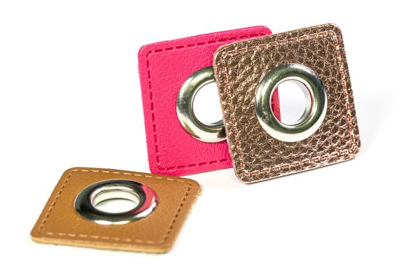 Kunstlederösen - Patches - Rechteck - silbergrau metallic
