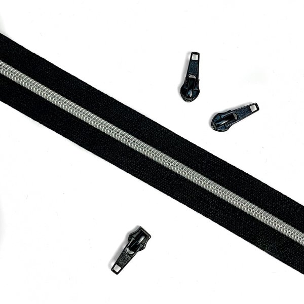 Reißverschluss - schwarz/silber metallisiert - 1m