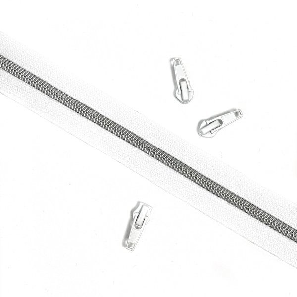 Reißverschluss - weiß/silber metallisiert - 1m
