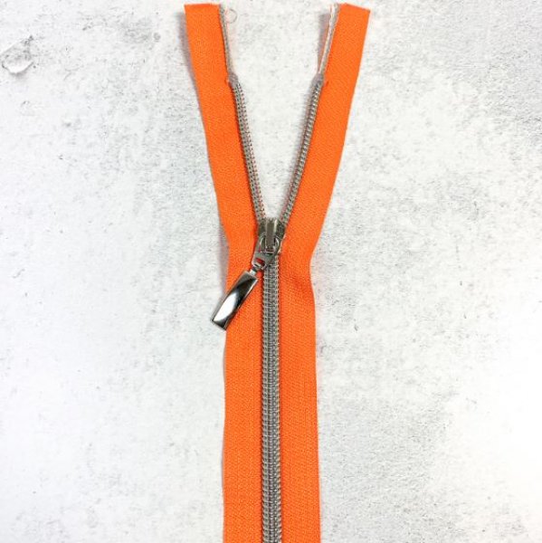 Reißverschluss - teilbar - 90 cm - orange/silbergrau metallisiert
