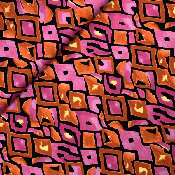 Viskosesatin - matt - Retro Mosaik - fuchsia