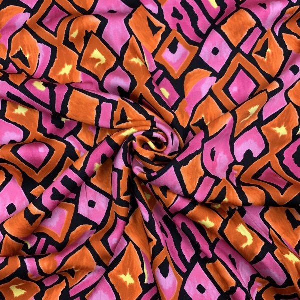 Viskosesatin - matt - Retro Mosaik - fuchsia