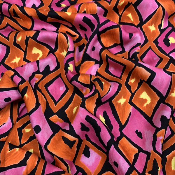 Viskosesatin - matt - Retro Mosaik - fuchsia