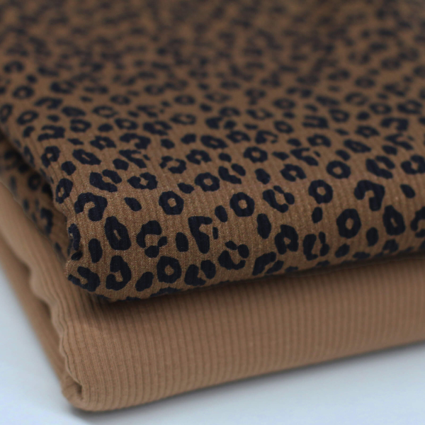 RESTSTÜCK 1,40m !!! - Ripp Jersey - Leopard - braun