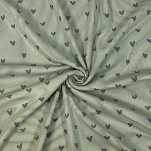 RESTSTÜCK 1,60m !!! - Ripp Jersey - Herzen - dusty green