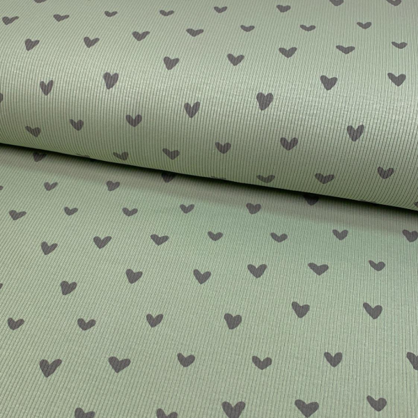 RESTSTÜCK 1,60m !!! - Ripp Jersey - Herzen - dusty green