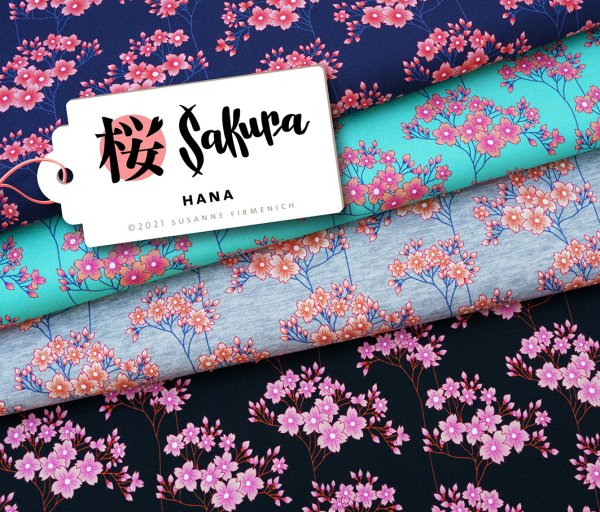 RESTSTÜCK 1,30m !!! - Bio Sweat - Hana - Col. 02 - verdino - Sakura - Hamburger Liebe - Albstoffe