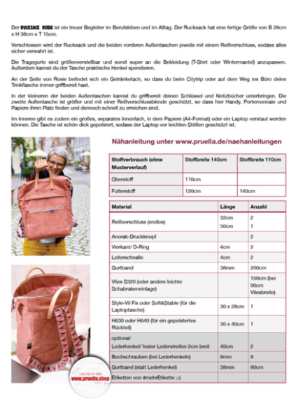 Papierschnittmuster - Rucksack Rosie - Prülla