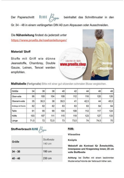Papierschnittmuster - Bluse Bijou - Damen - Prülla