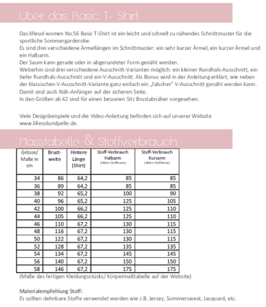 Papierschnittmuster - Basic T-Shirt No. 56 - Damen - Lillesol & Pelle