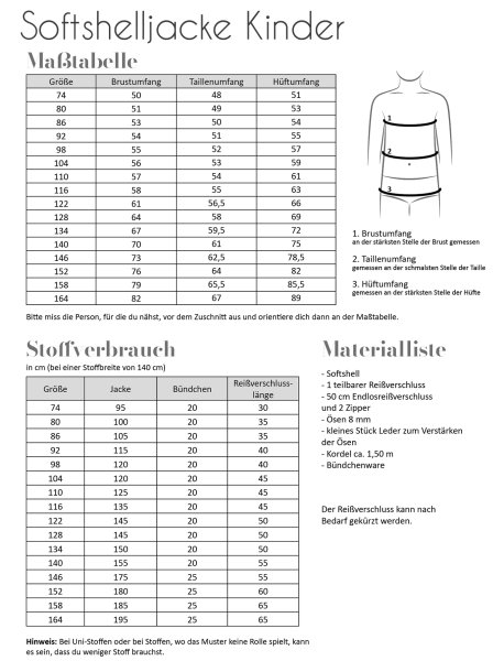 Papierschnittmuster - Softshelljacke  - Kinder - Fadenkäfer