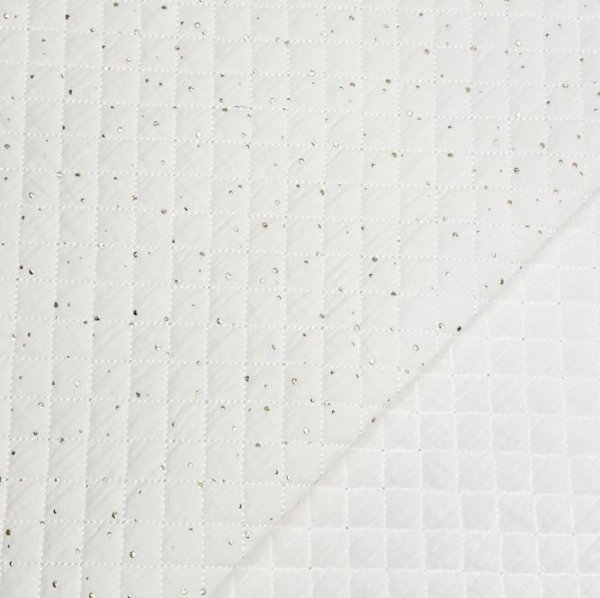 RESTSTÜCK 90cm !!! - Musselin Stepper - Raute klein - Punkte gold - offwhite