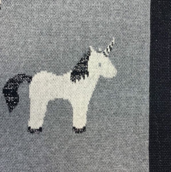 Strickstoff Jacquard - Einhorn Glitzer grau