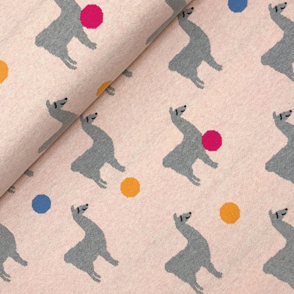 RESTSTÜCK 1,50m !!! - Strickstoff Jacquard - Lama Punkte rosa - Baumwolle