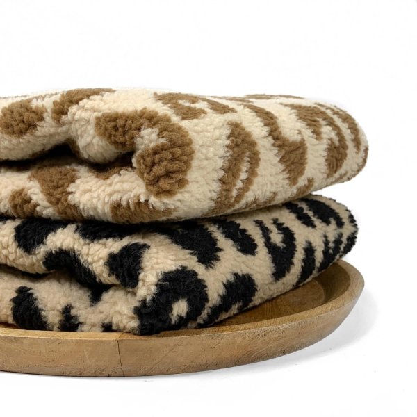 Teddyplüsch - Mantelstoff - Leopard - sand/schwarz