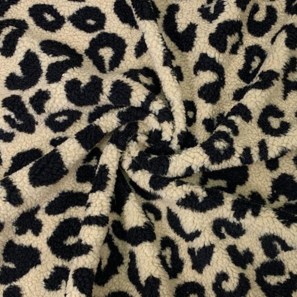 Teddyplüsch - Mantelstoff - Leopard - sand/schwarz
