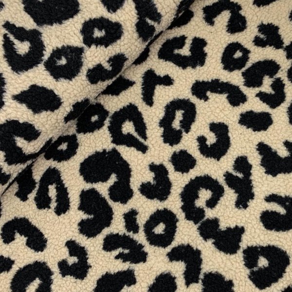 Teddyplüsch - Mantelstoff - Leopard - sand/schwarz