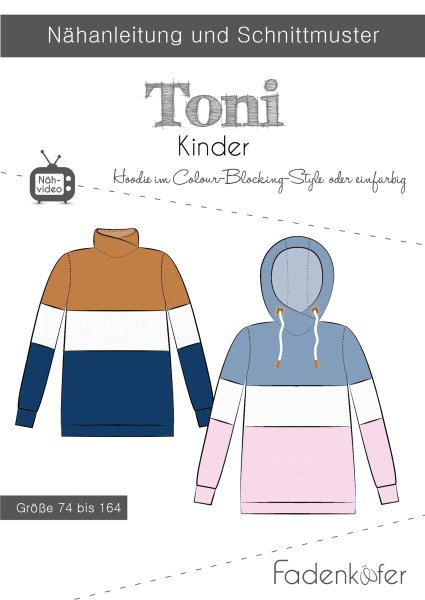Papierschnittmuster - Hoodie Toni  - Kinder - Fadenkäfer
