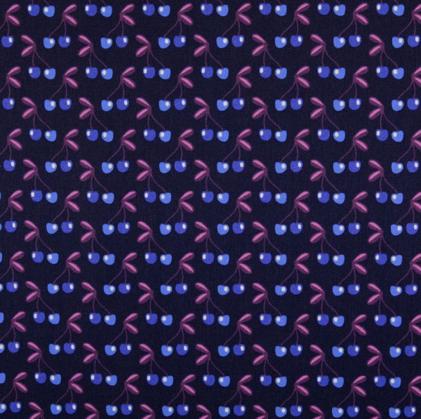RESTSTÜCK 0,90m !!! - Baumwolle Twill Druck laminiert - Very Cherry - navy - In my Garden - Hamburger Liebe