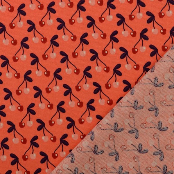 Baumwolle Twill Druck laminiert - Very Cherry - koralle - In my Garden - Hamburger Liebe