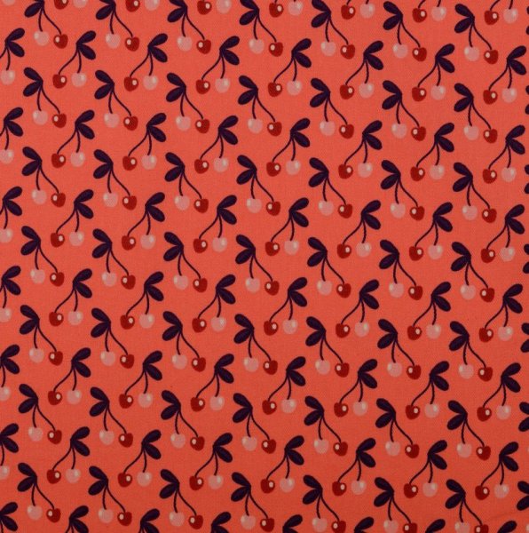 Baumwolle Twill Druck laminiert - Very Cherry - koralle - In my Garden - Hamburger Liebe