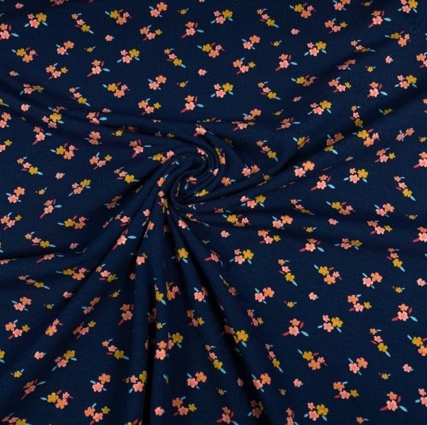 RESTSTÜCK 0,50m !!! - Bio Jersey - Vintage Flowers - navy