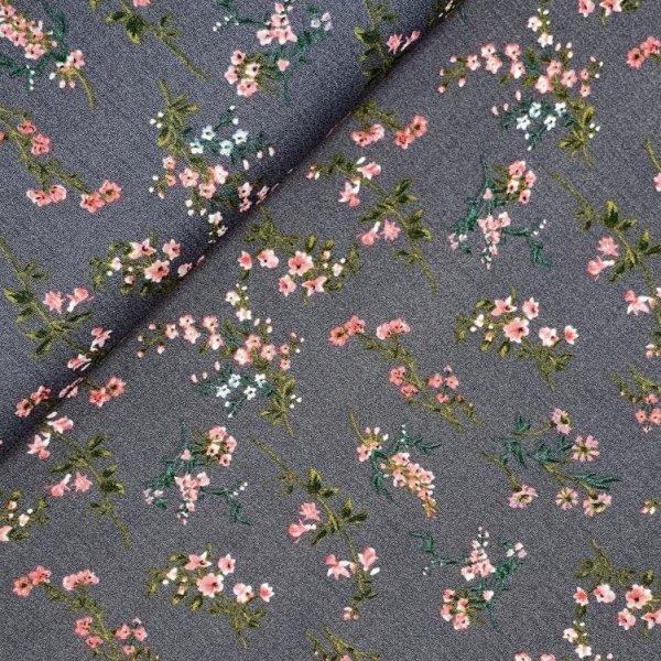 RESTSTÜCK 0,70m !!! - Viskose Crepe - Blumentraum - grau