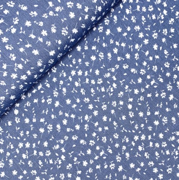 Viskose Crepe - Flowers Lilith - graublau