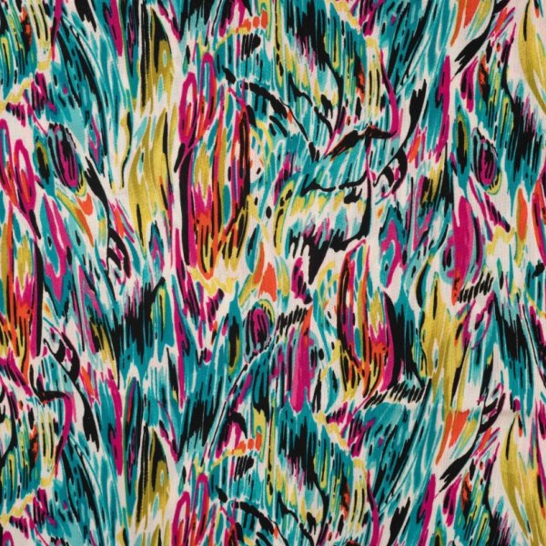 Viskose Crepe - Pinselstriche - fuchsia/türkis