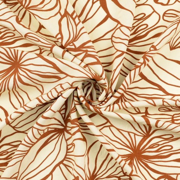 Viskose Popeline - Elise Flowers - ecru/braun