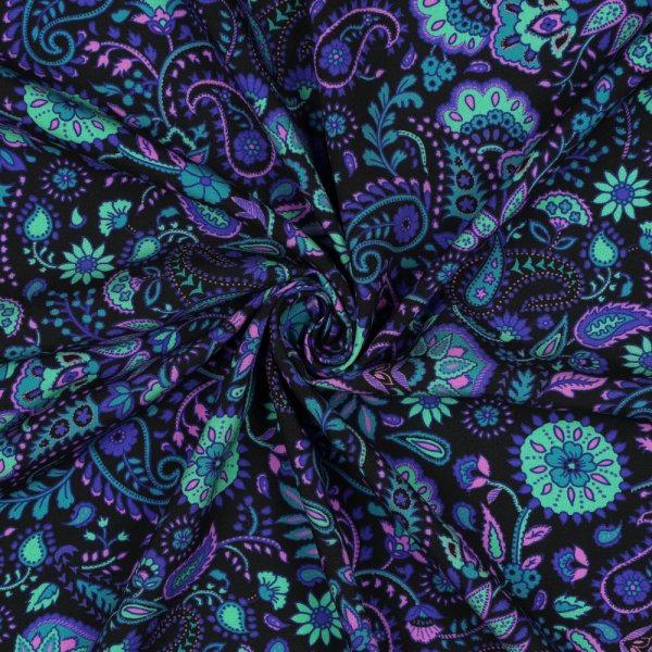 Viskose mit LENZING™ ECOVERO™ Fasern - Ivette Flowers - schwarz/türkis