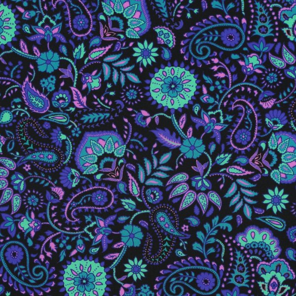 Viskose mit LENZING™ ECOVERO™ Fasern - Ivette Flowers - schwarz/türkis