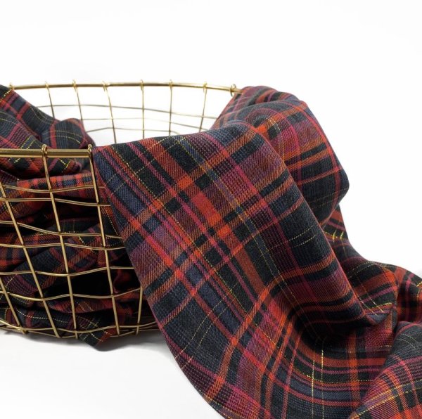 Viskose - Check Lurex - orange/stone