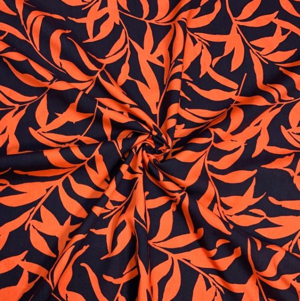 RESTSTÜCK 50cm !!! - Viskose - Leaves Night - dark navy/coral