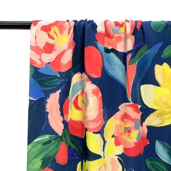 RESTSTÜCK 70cm !!! - Viskose - Oil Painted Flowers - navy