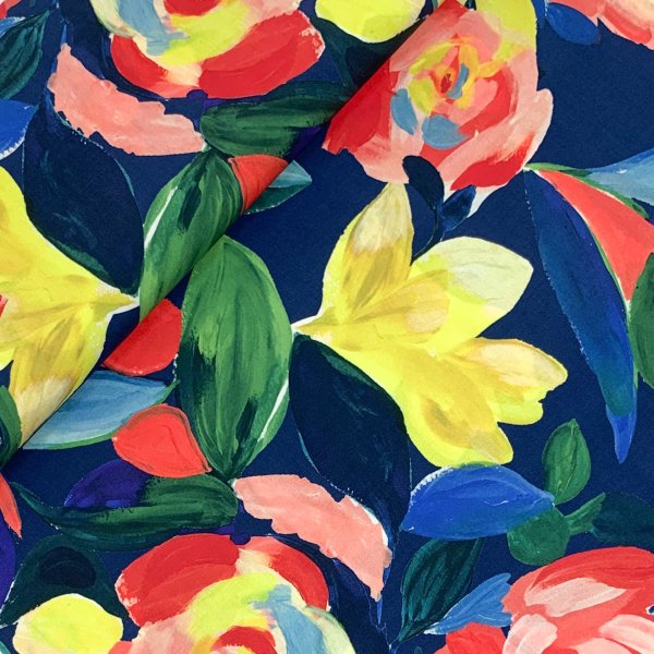 RESTSTÜCK 1,60m !!! - Viskose - Oil Painted Flowers - navy