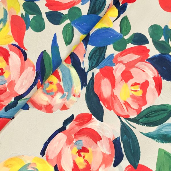 Viskose - Oil Painted Flowers - sand