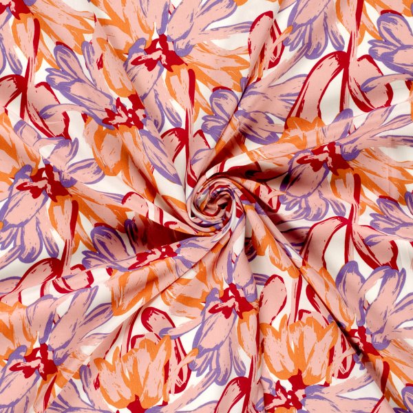 Viskose Popeline - Bodil Flowers - rot/rosa/weiß