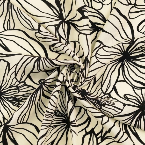 Viskose Popeline - Elise Flowers - ecru/schwarz