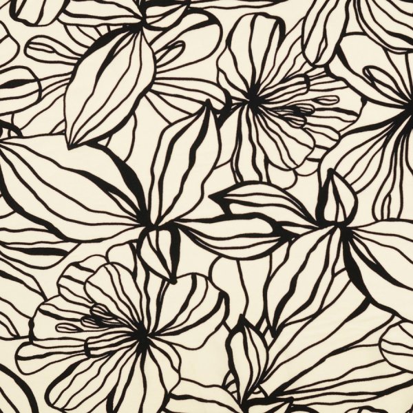 Viskose Popeline - Elise Flowers - ecru/schwarz