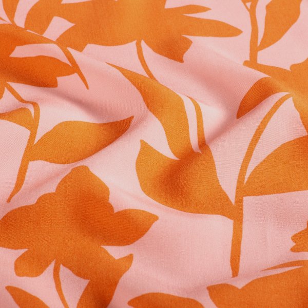 Viskose Popeline - Jolene Flowers - orange/rosa