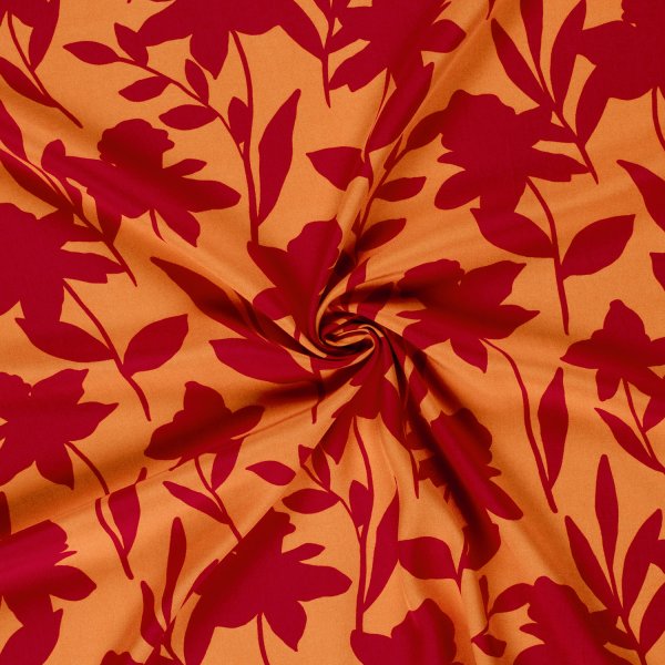 Viskose Popeline - Jolene Flowers - rot/orange