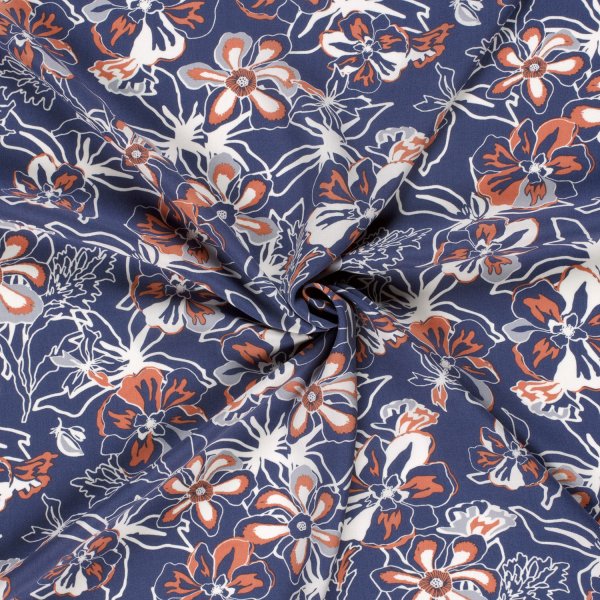 Viskose Popeline - Laurane - denim/orange