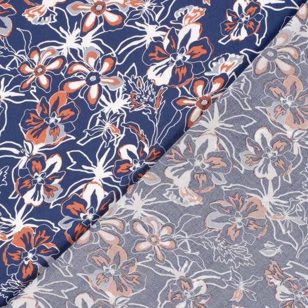 Viskose Popeline - Laurane - denim/orange