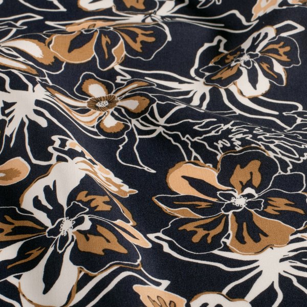 Viskose Popeline - Laurane - navy/caramel