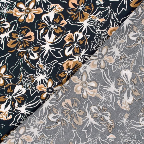 Viskose Popeline - Laurane - navy/caramel