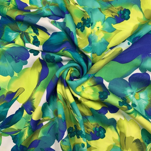 Viskosesatin - matt - Blütenrausch - royal/lime